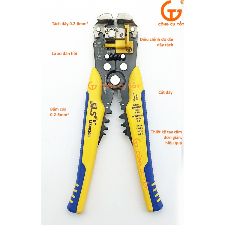 Kìm cắt tuốt dây và bấm cos LS+ LS500308