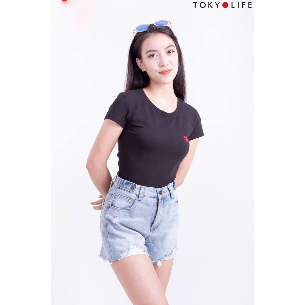 Áo thun Nữ TOKYOLIFE cổ tròn dáng ôm thêu trái tim I9TSH027G