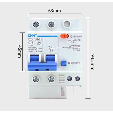 Át chống rò CHINT 2P 32A - aptomat chống rò chống giật cả 2 cực DZ47LE C32