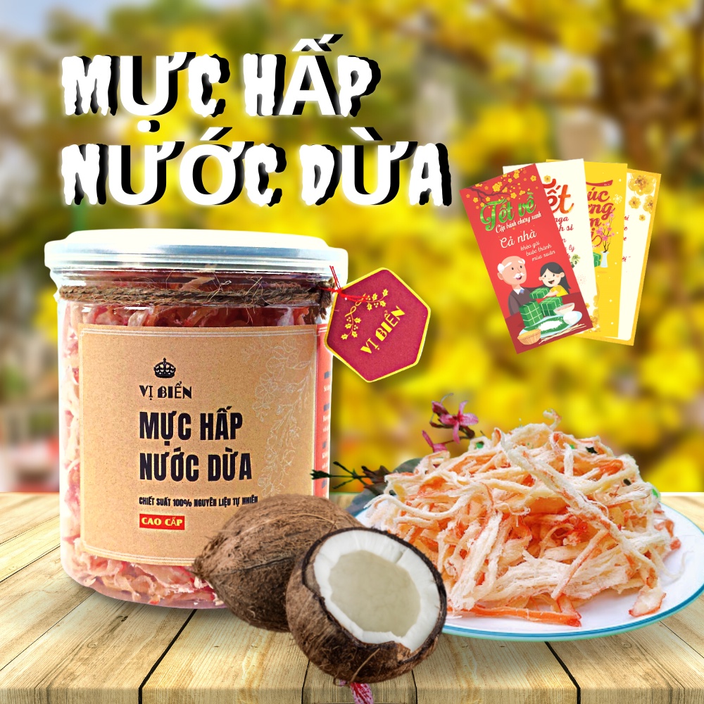 Mực Khô Hấp Nước Cốt Dừa Xé Sợi Vị Biển, Đồ Ăn Vặt Ngon Giá Rẻ Hủ PET 150GR Thực Phẩm Ăn Liền