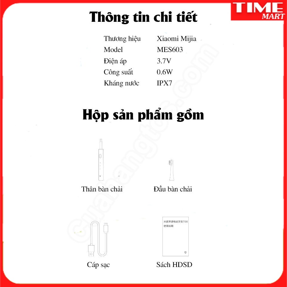 [CHÍNH HÃNG] Bàn chải pin sạc thông minh Xiaomi Mijia T100 . Chống nước IPX7  [TIME_MART siêu thị tiện ích gia đình]