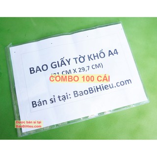 COMBO 100 túi đựng GIẤY TỜ KHỔ A4 (giấy khai sinh, kết hôn, hợp đồng…) dẻo trong và có nắp đậy, Mã SP 100B167C