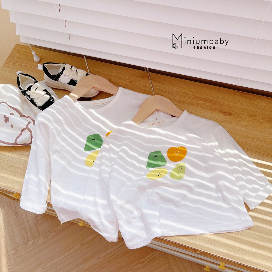Bộ đồ áo dài tay cotton sược quần dài cotton da cá thu đông in củ quả cho bé gái/ trai, miniumbabyfashion SB1306
