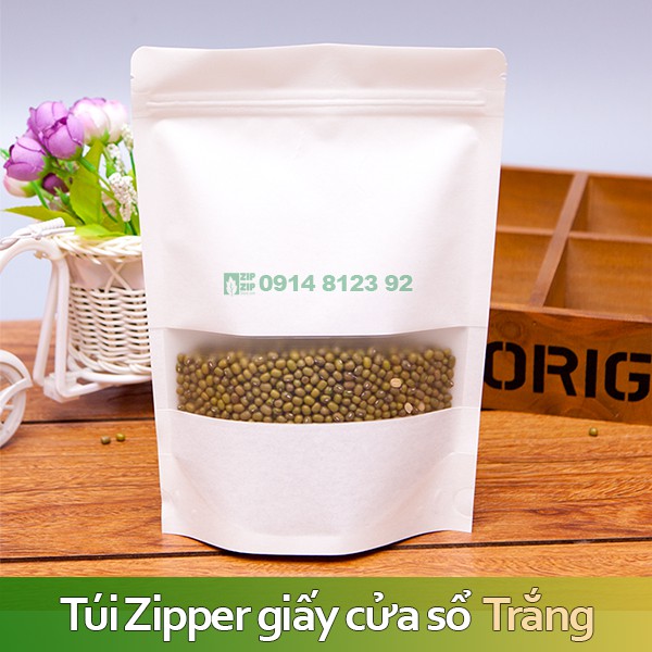 1KG Túi zipper giấy karft cửa sổ Trắng