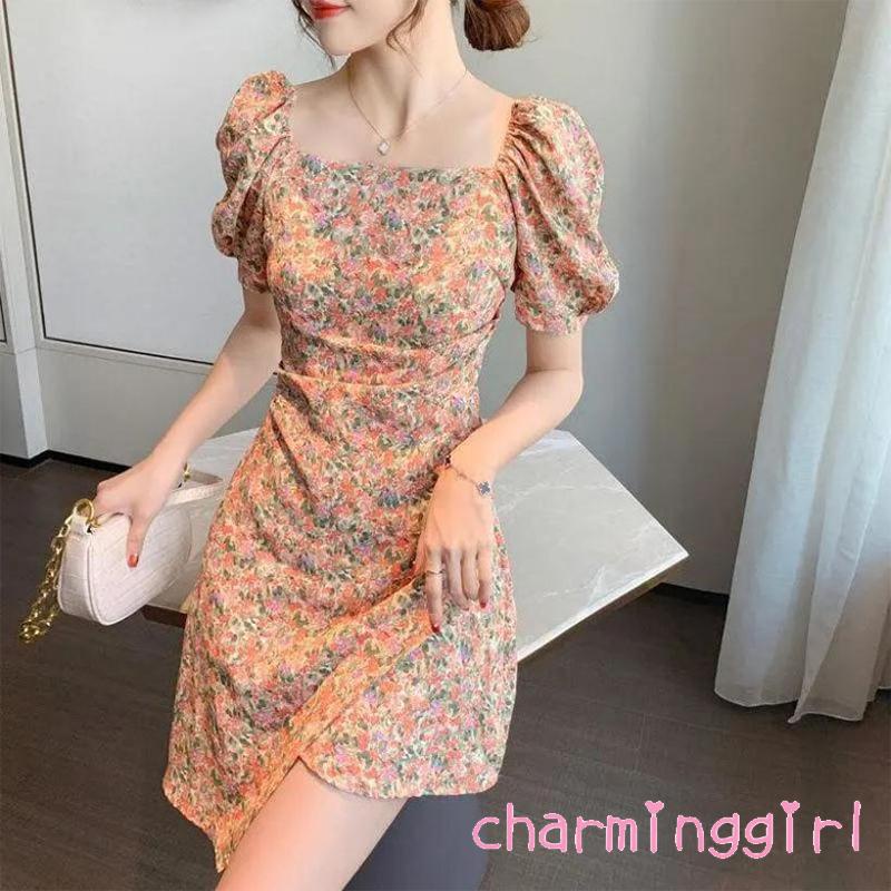 Đầm Liền Thân Tay Phồng Cổ Vuông In Họa Tiết Hoa Dành Cho Nữ