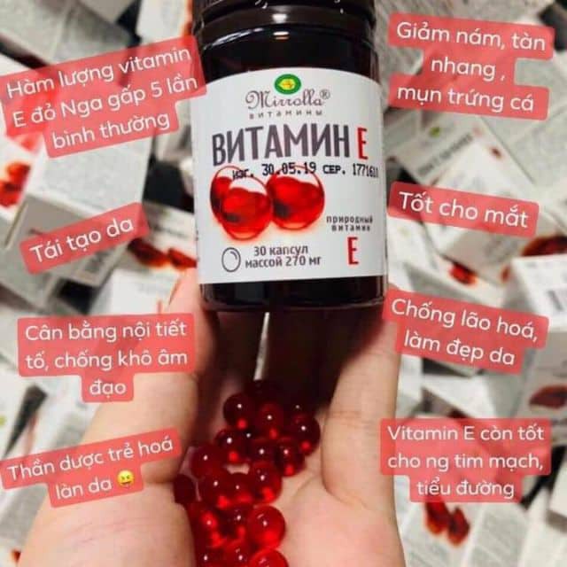 Vitamin E đỏ Nga chính hãng Mirrolla hàm lượng 270mg