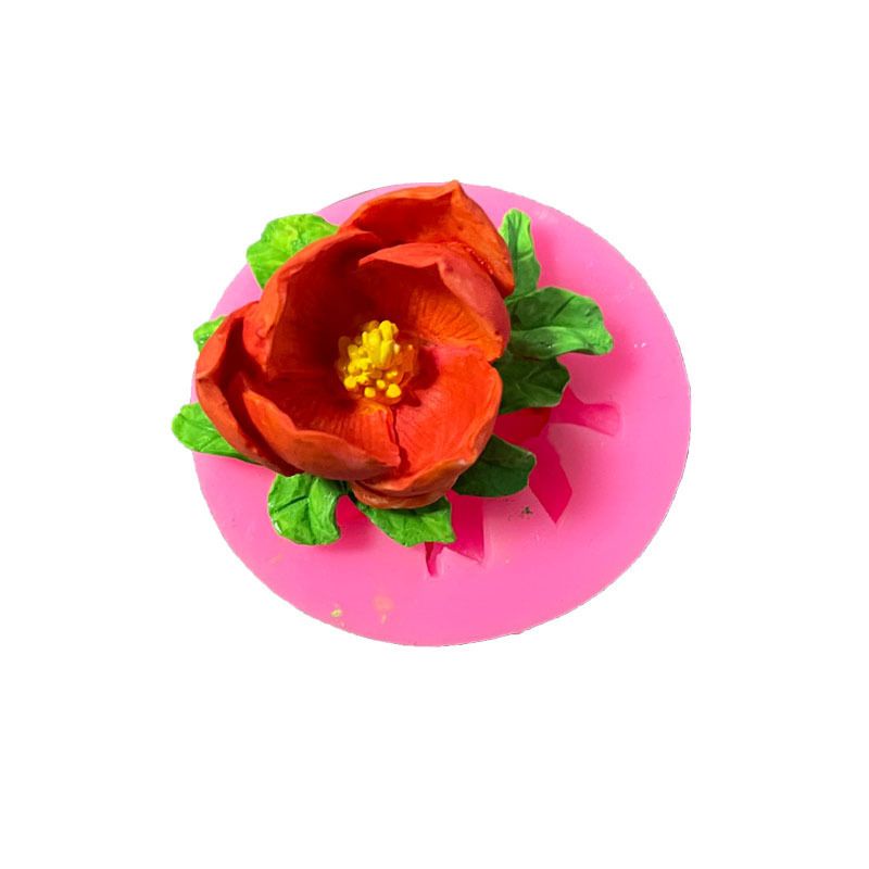 Khuôn silicon 4D hoa trà kèm lá