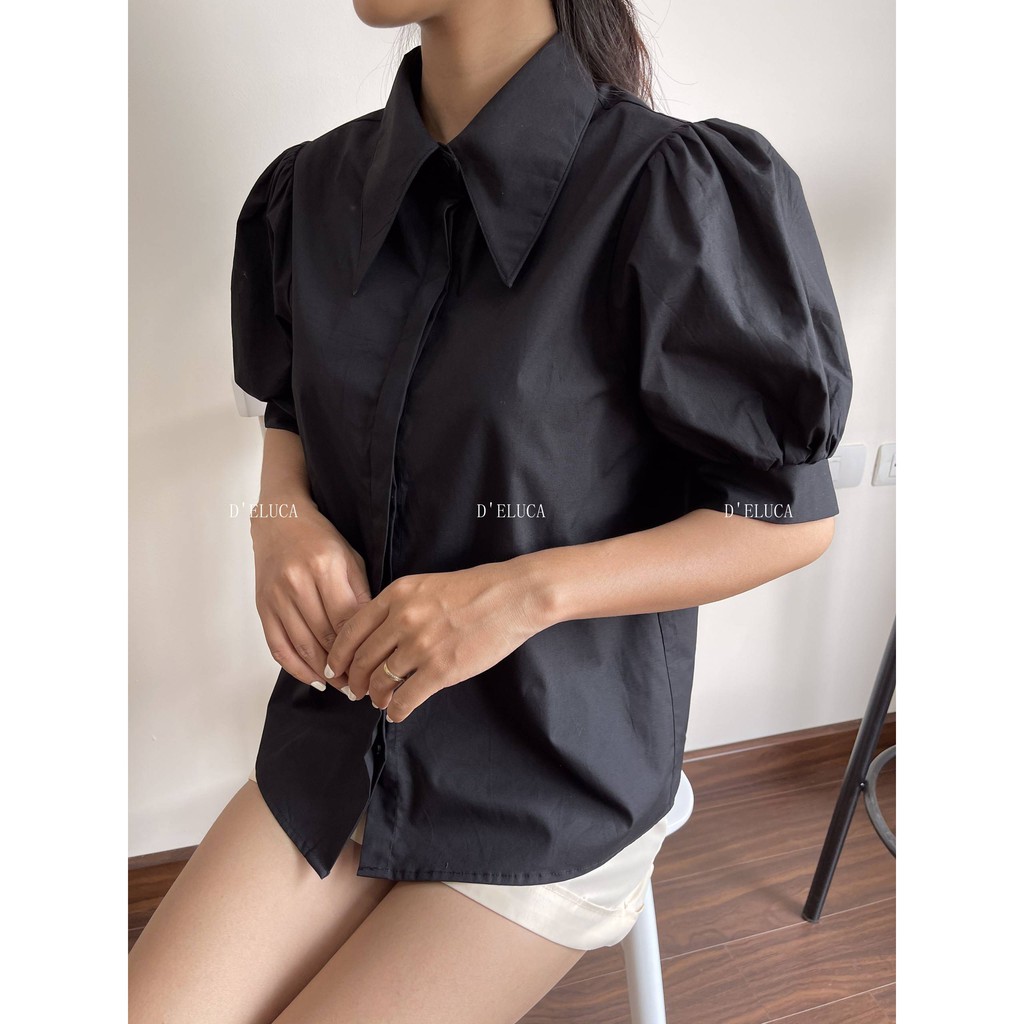 [Hình+Video Thật] Áo Sơ-mi Nữ Tay Bồng Cổ Nhọn Xinh Xắn Chất Liệu Thô Nhật Cao Cấp | BigBuy360 - bigbuy360.vn