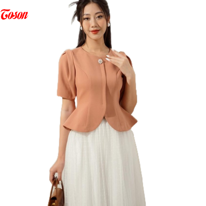 Áo ký giả Vittex be bò, tay bồng dáng Peplum (Limitted) Toson 14928E52