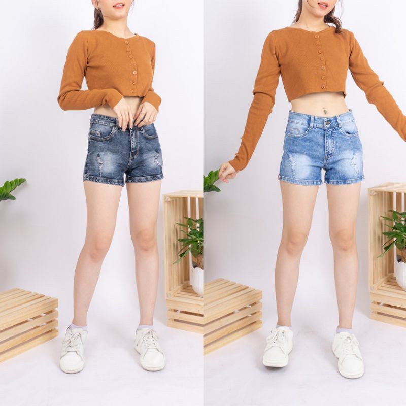 Quần Short Jean Nữ Vải Co Giãn