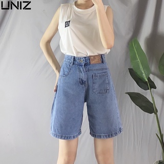 Quần Sooc Jean Túi Trước UNIZ (2 Màu), Unisex, Cạp Cao, Dáng Lửng, Ống Suông Rộng, Vải Jean, Mềm Mịn,