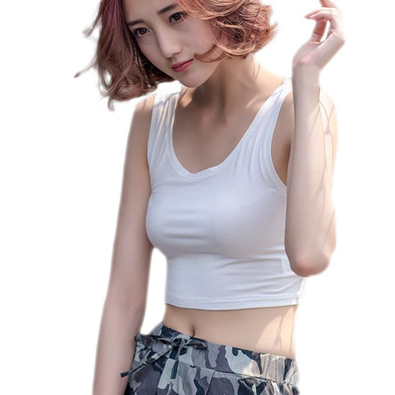 Women Solid Color Slim sleeveless Short Top Female Sport Vest