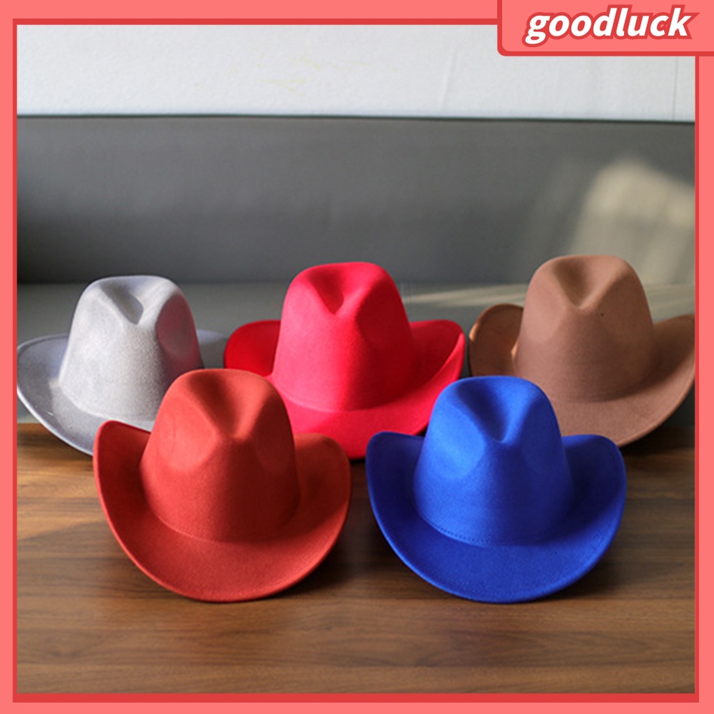 &lt; Golu &gt; Mũ Cao Bồi Unisex Màu Trơn Chống Dầu Mỡ Bằng Vải Nỉ Cuộn Lên Vành Cho Tiệc Hóa Trang Ngoài Trời