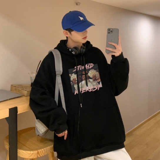 Áo hoodie dày dặn màu trơn dáng rộng phong cách thời trang hàn quốc cho nam giới