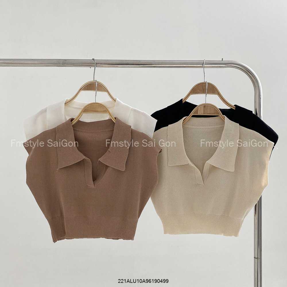 Áo len croptop dệt kim cổ Polo bo eo tay ngắn chất mịn màu thu đông phong cách hàn quốc VM STYLE 22ALU03G10901