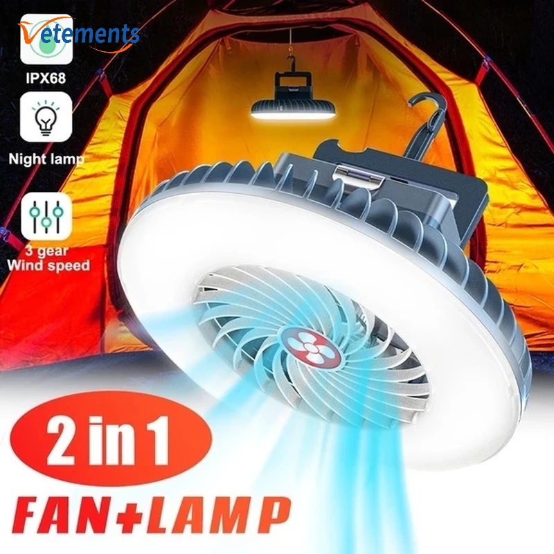 Quạt Cắm Trại Khẩn Cấp 2 Trong 1 Siêu Sáng Có Đèn LED Sạc USB Chống Nước Có Thể Treo Được