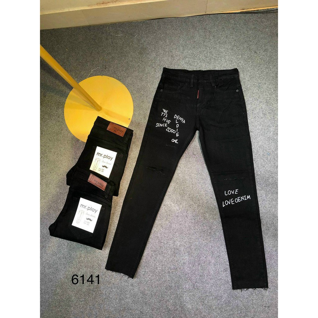 Quần jean nam đen rách gối chất bò cao cấp kiểu đẹp mẫu mới cao cấp AHFASHION | BigBuy360 - bigbuy360.vn