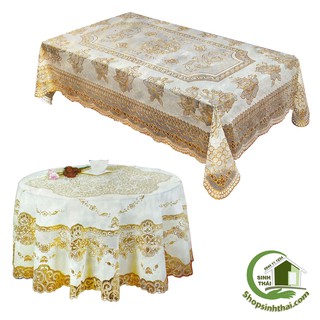 Tấm khăn trải bàn lớn ren vàng bằng nhựa không thấm nước - hoa văn ngẫu nhiên