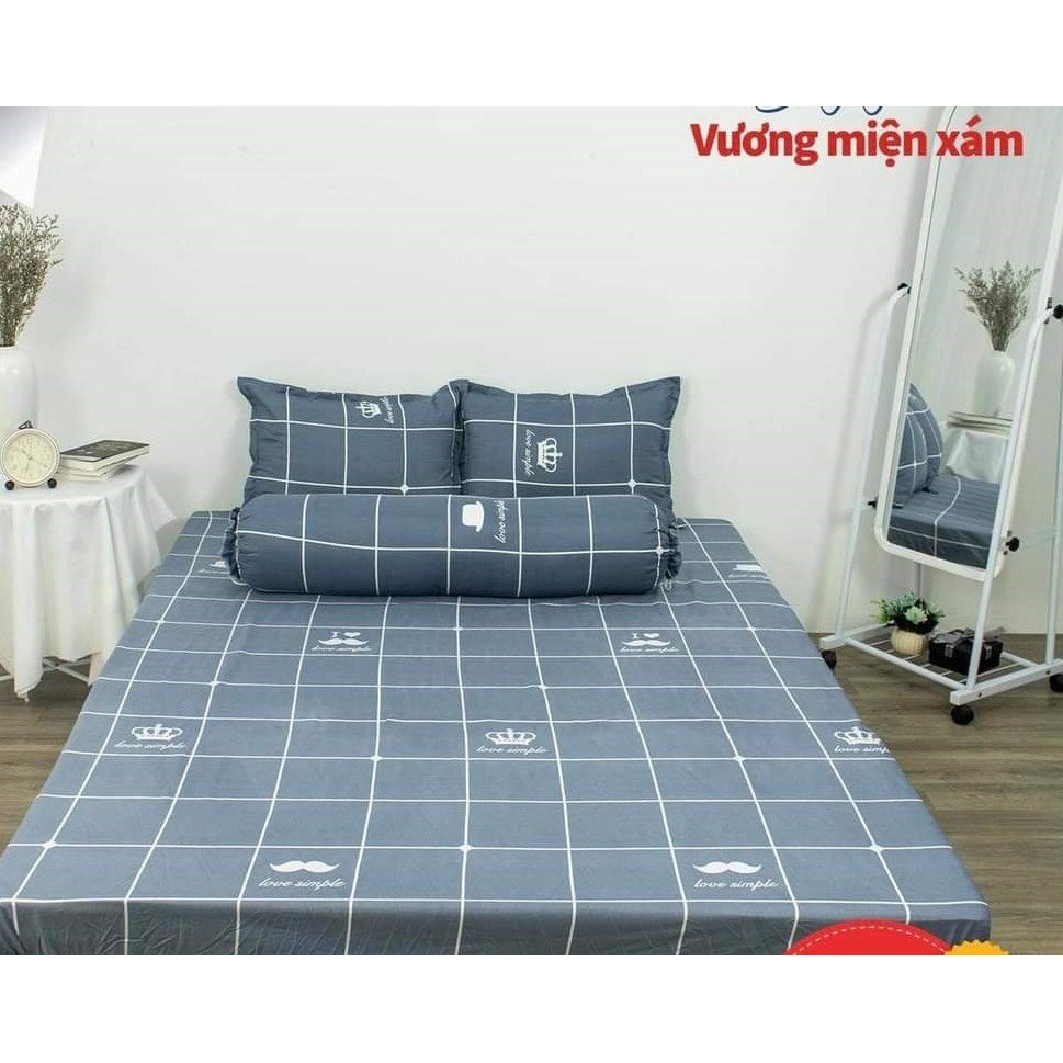 Bộ Ga gối 80x1m91 ga 2 vỏ gốiCotton Poly-MẪU KẺ VƯƠNG MIỆN