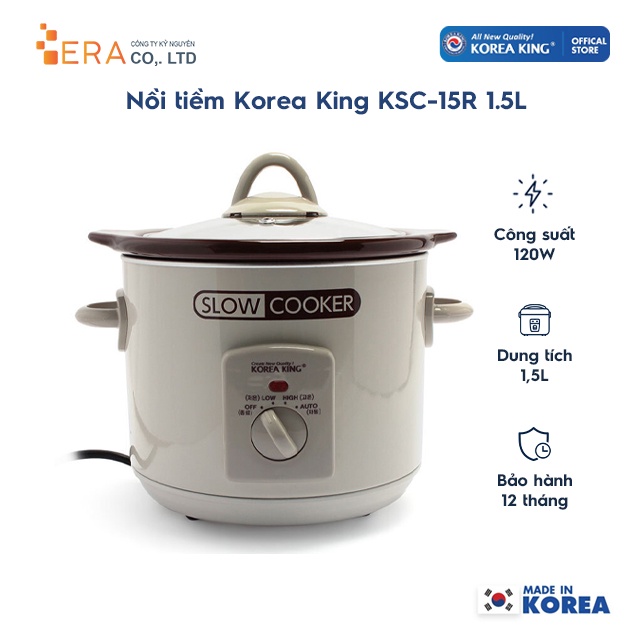 [Mã ELMALL10 giảm 10% đơn 500K] Nồi tiềm Korea King KSC-15R 1.5L (Trắng phối xám)