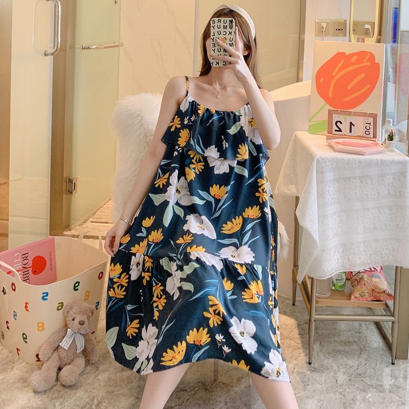 Váy lanh 2 dây nữ dáng dài maxi siêu mềm, thoáng mát, nhiều màu và họa tiết, freesize 45 - 75 kg