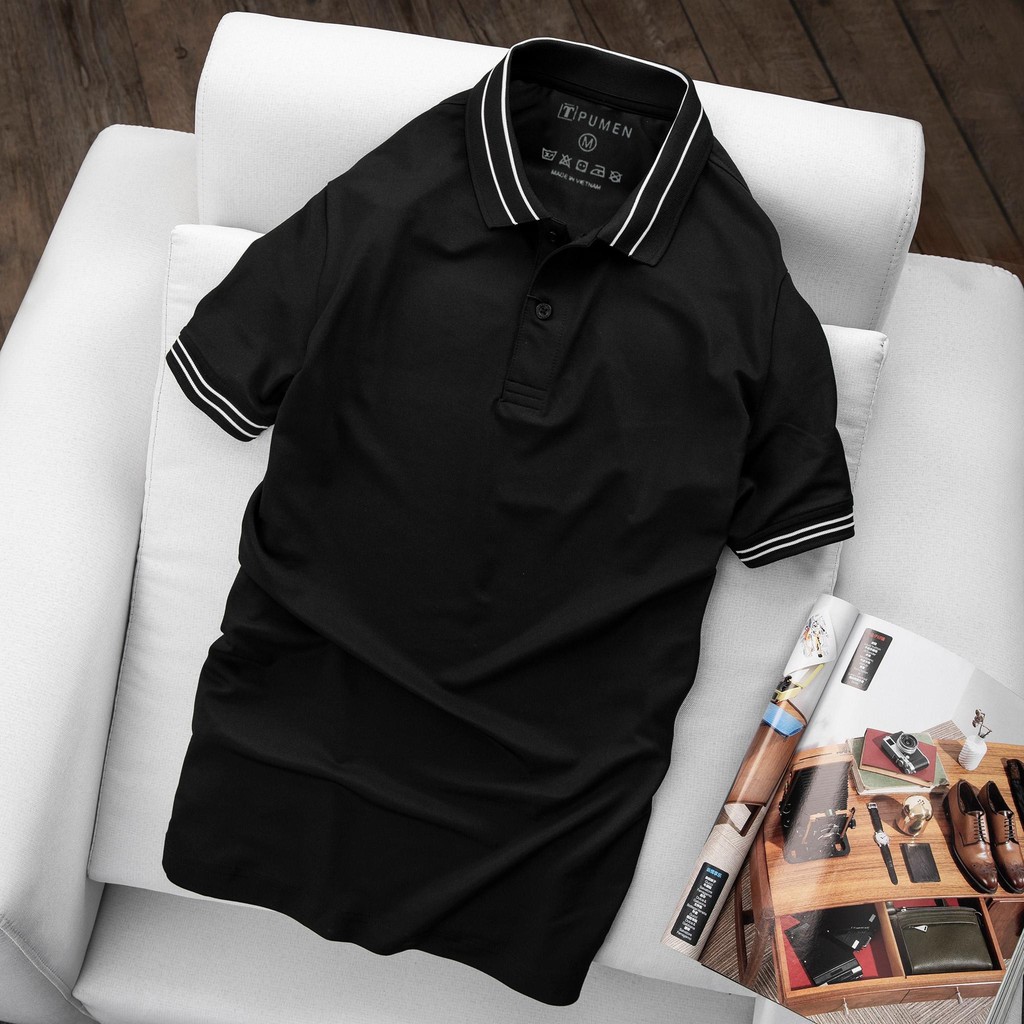 Áo Polo Đen line Trắng | BigBuy360 - bigbuy360.vn