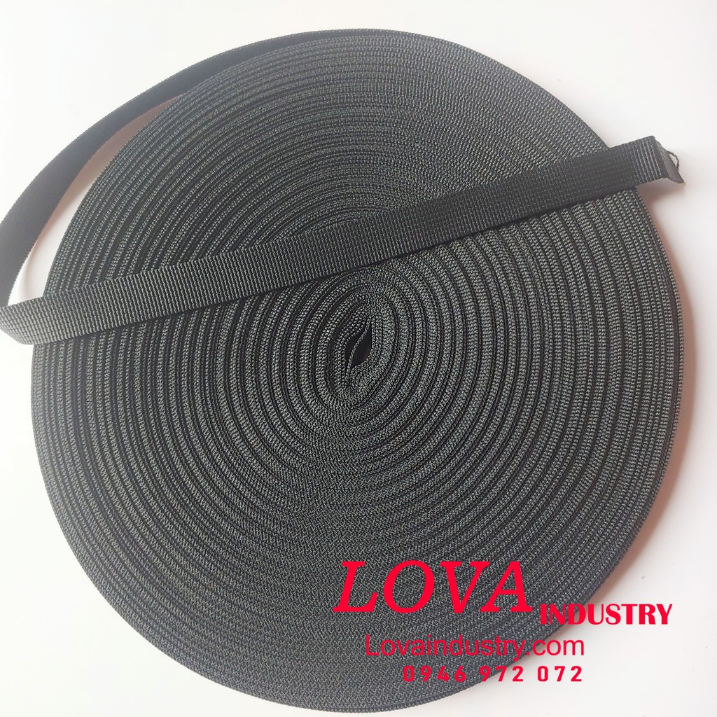 Cuộn dây đai vải dù bản 25mm màu đen Polyester cường lực, Cuôn dây 20 mét 30 mét 50 mét 100 mét buộc hàng