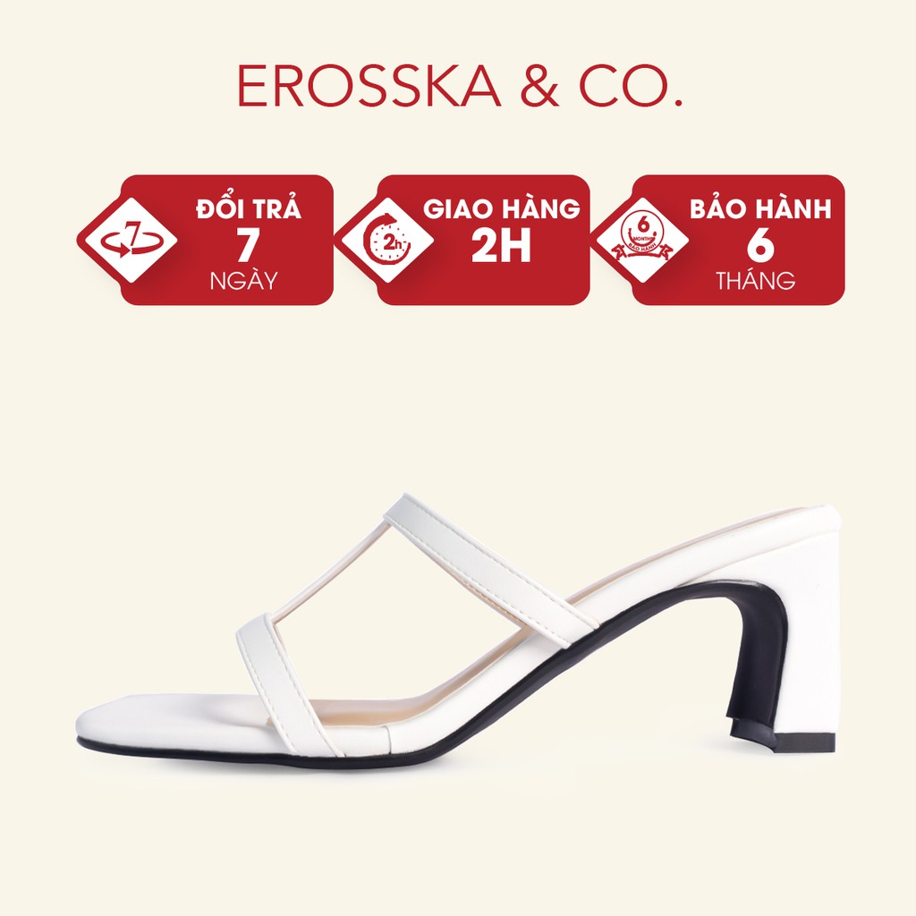 [Mã WABRTL3 -10% đơn 250K]Dép cao gót Erosska mũi vuông phối dây quai mảnh cao 7cm màu trắng _ EM077