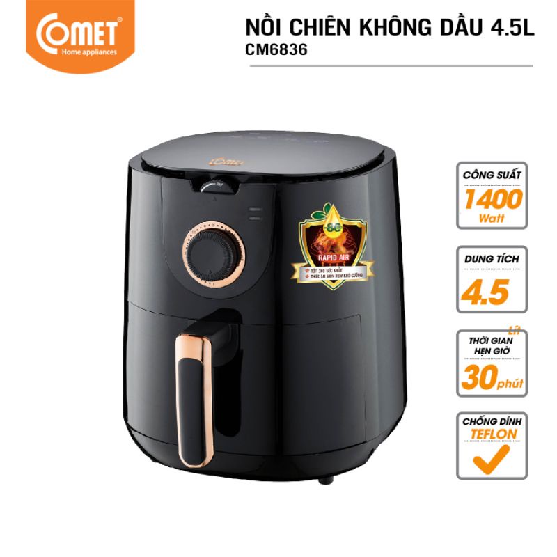 [Mã ELHADEV giảm 4% đơn 300K] Nồi chiên không dầu COMET CM6836 - 4,5L