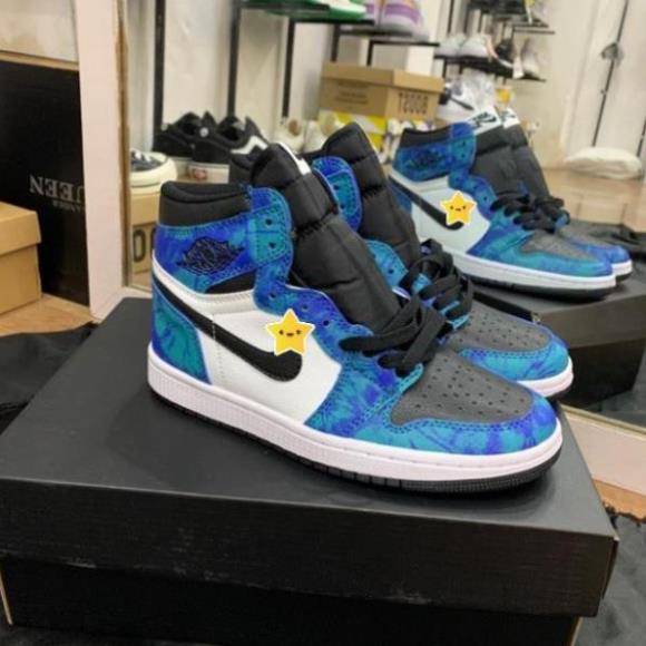 Giày thể thao Jordan xanh loang nước biển cổ cao, Giày JD1 high tie dye cao cổ nam nữ siêu hot Full Box Bill + tặng dây | BigBuy360 - bigbuy360.vn