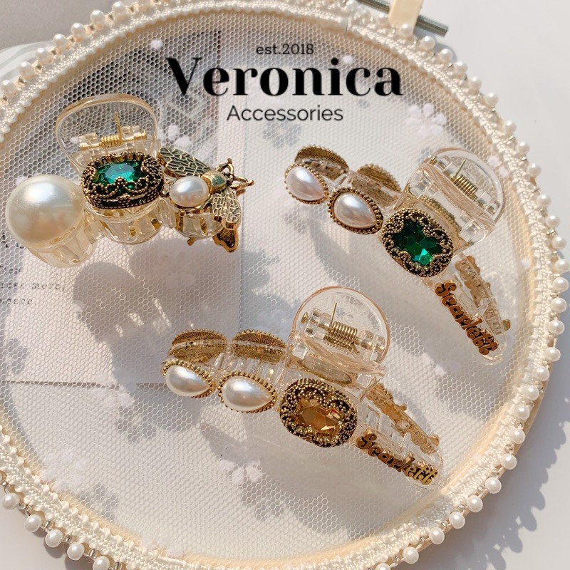 Kẹp càng cua đính đá Hàn Quốc nhựa trong suốt veronica