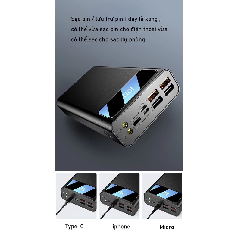 Sạc dự phòng 40000/50000/60000mah 4 cổng sạc bị Tích hợp Led hiển thị Đèn Pin，dung lượng lớn, hỗ trợ sạc nhanh
