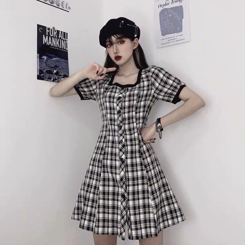 [Siêu giảm giá] Váy ulzzang kẻ caro đen trắng cá tính 05