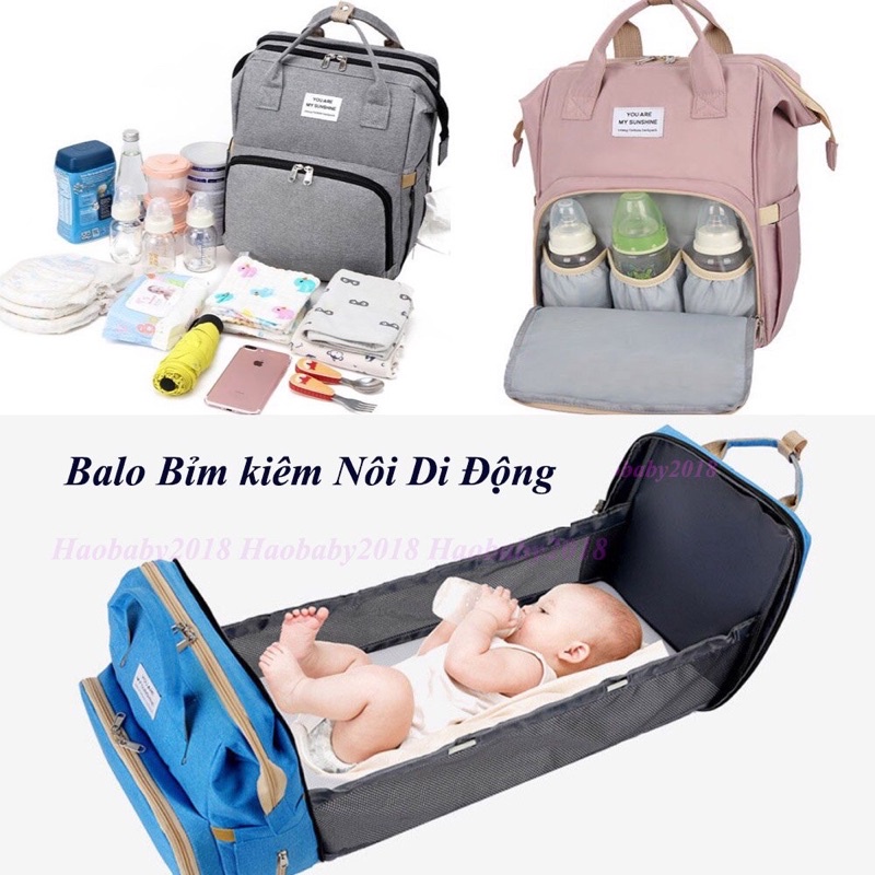 Giường nôi di động gấp gọn kiêm Balo bỉm sữa đa năng 2in1  tiện dụng cao cấp cho bé du lịch