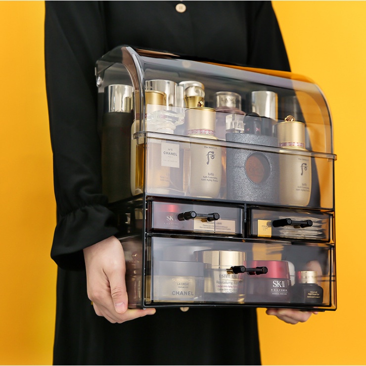 Hộp lưu trữ mỹ phẩm Hộp lưu trữ chống bụi để bàn Loại ngăn kéo acrylic Hộp đựng đồ trang điểm trong suốt+ 3 ngăn kéo