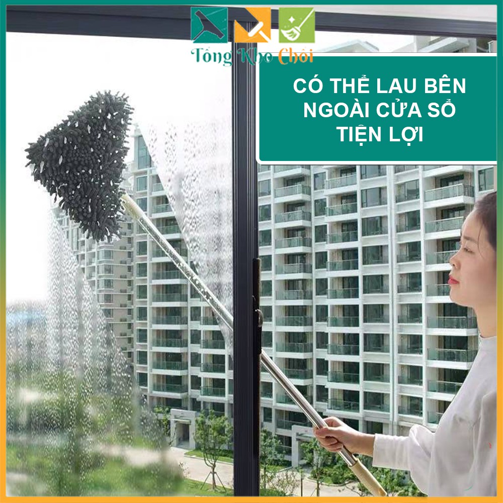 Cây lau nhà đa năng bàn lau tam giác xoay 180 độ cỡ lớn Pulito cán dài tối đa 1m90 - cây lau trần nhà quét mạng nhện