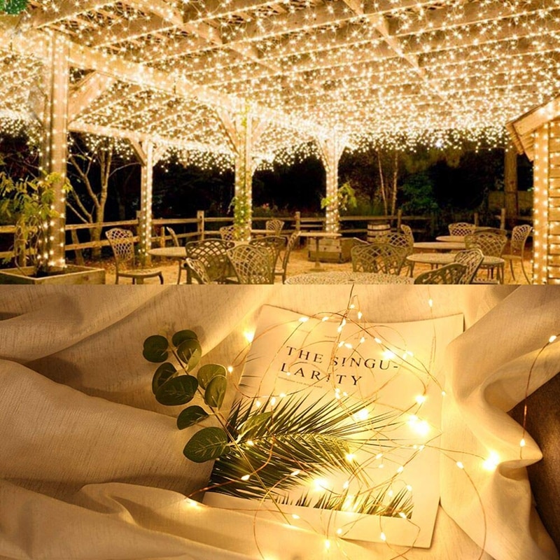 Dây Đèn Led 200 Bóng Dài 22M Sử Dụng Năng Lượng Mặt Trời 8 Chế Độ Chống Thấm Nước