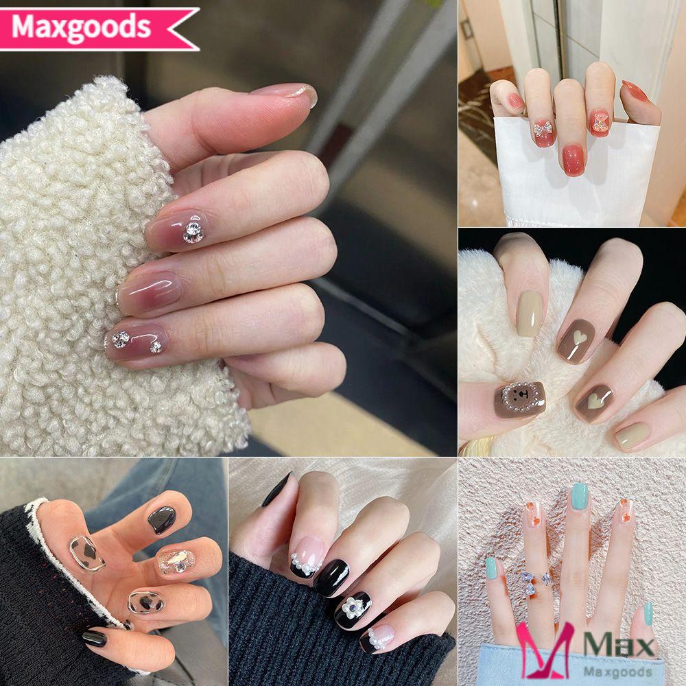 Bộ 24 Móng Tay Giả Ngắn / Tròn / Vuông Phong Cách Pháp