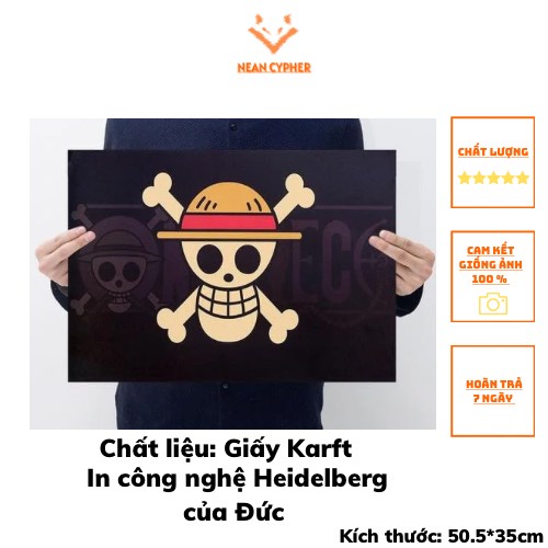 Poster Cờ Băng Mũ Rơm One Piece Khổ lớn Kích thước 50.5x35cm - Poster One Piece