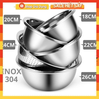 Bộ Rổ Thau Inox Nhà Bếp 5 Món Bằng Inox Có Size Từ 18 - 26Cm