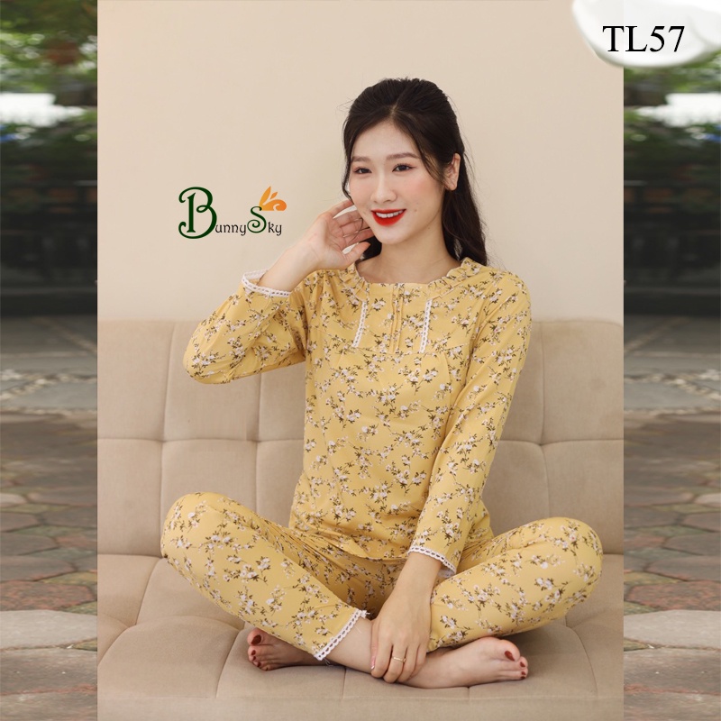 [Bunnysky] Đồ bộ mặc nhà, sau sinh quần áo thu đông dành cho nữ họa tiết hoa nhí