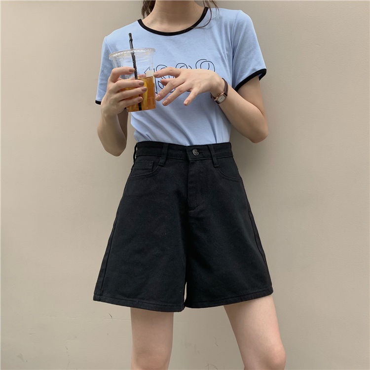 Quần Short Denim Lưng Cao Ống Rộng Màu Trắng Thời Trang Mùa Hè Phong Cách Hàn Quốc Mới Cho Nữ