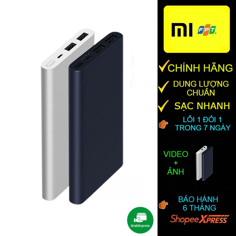 Sạc Dự Phòng Mi Gen 3 10000mAh Chuẩn Dung Lượng, 2 Cổng USB, Tích Hợp Cổng Type C