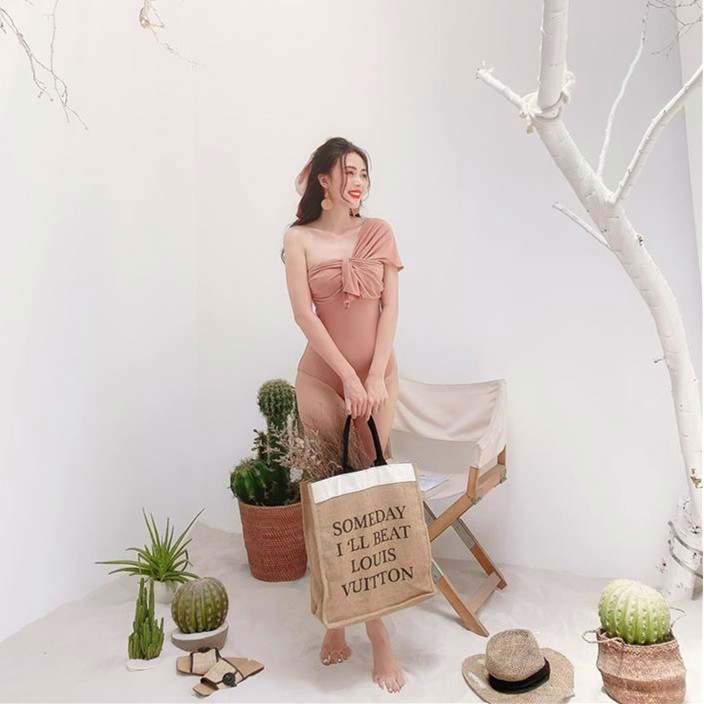 Set bikini đũi xốp kèm khăn quấn tay trễ vai nhiều màu S07