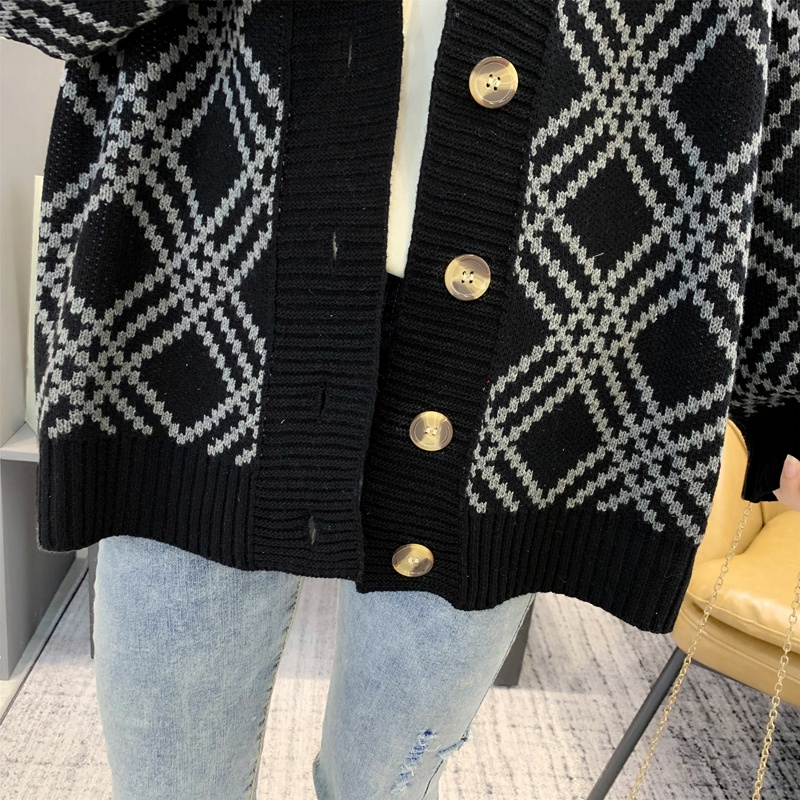 Áo khoác len cardigan len họa tiết ô chéo 3 màu đen, trắng, xám thời trang phong cách Hàn Quốc