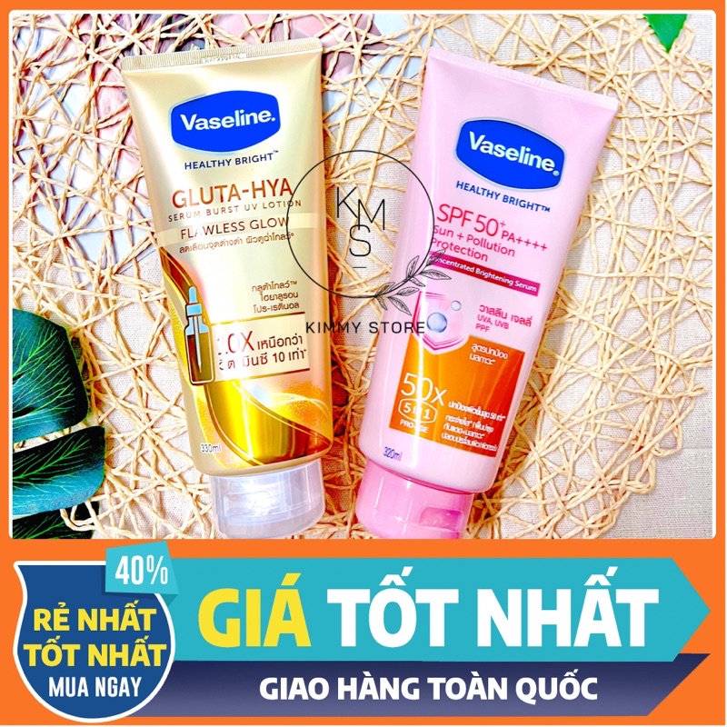 vaseline gluta hya 10x chai 330ml màu vàng và hồng