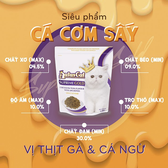 Thức Ăn Cho Mèo Aatas Cat Bao 1,2kg Vị Cá Hồi, Vị Cá Ngừ, Vị Gà Topping Thêm Cá Cơm Sấy Khô (Lông Mượt, Giảm Búi Lông)