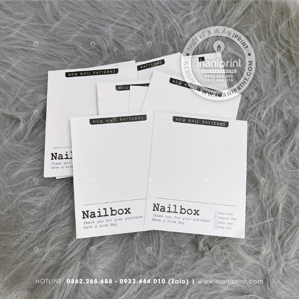 Bìa Nailbox - Thẻ Nail Box - Tag Gắn Móng Tay Giả Giá Rẻ - Size 9x11cm - Giấy C300 - Cán màng mờ 2 mặt