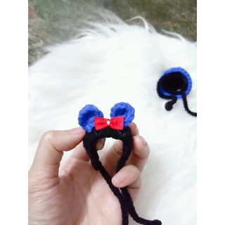 Nón len handmade nón mickey nơ xanh cho hamster, chuột, bọ ú...