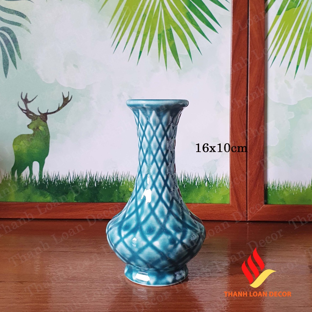 Bình hoa gốm sứ Bát Tràng cao 16 cm - 19 cm - Lọ hoa mini decor trang trí để bàn - Men sứ sương trắng